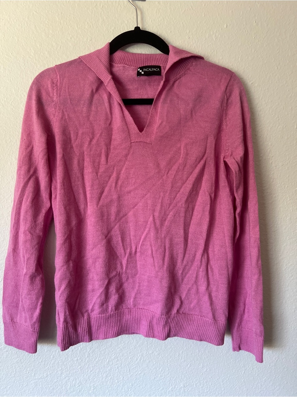 Incalpaca Pink Collared Lightweight Baby Alpaca Sweater